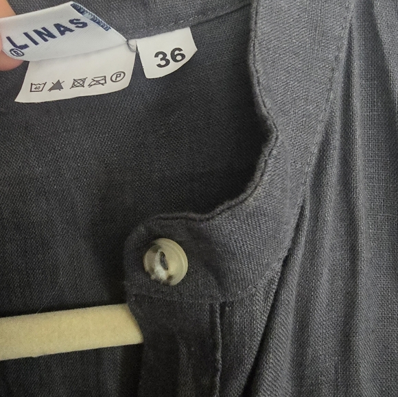 100% LINEN Elegant Gray Women's Dress - Picture 9 of 12